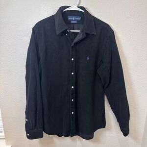 VTG Ralph Lauren Black Corduroy Custom Fit‎ Button Down Shirt XL Y2K Purple Pony